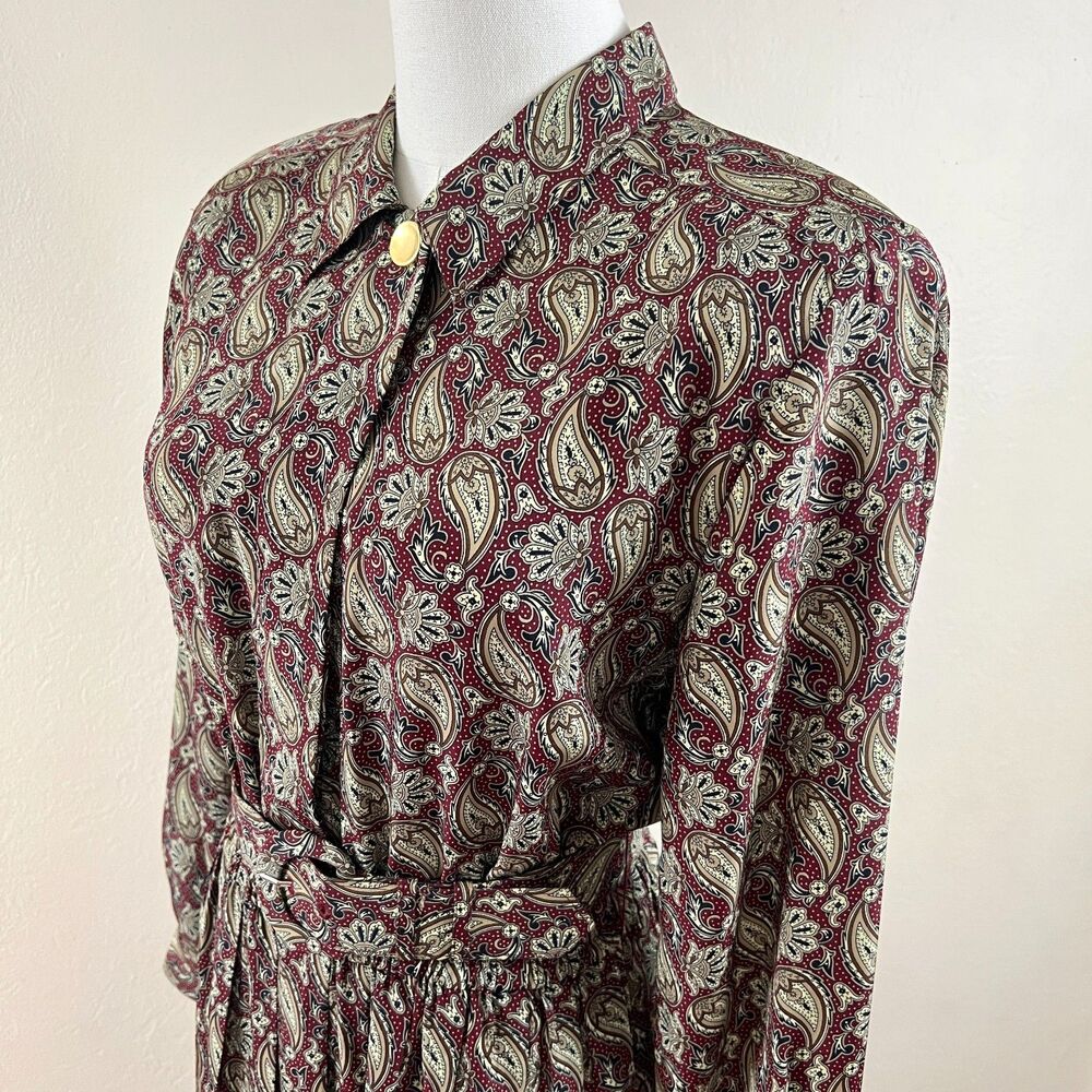 Vintage 90s Talbots Petite Paisley Long Sleeve Midi Dress & Matching Belt Sz 8P